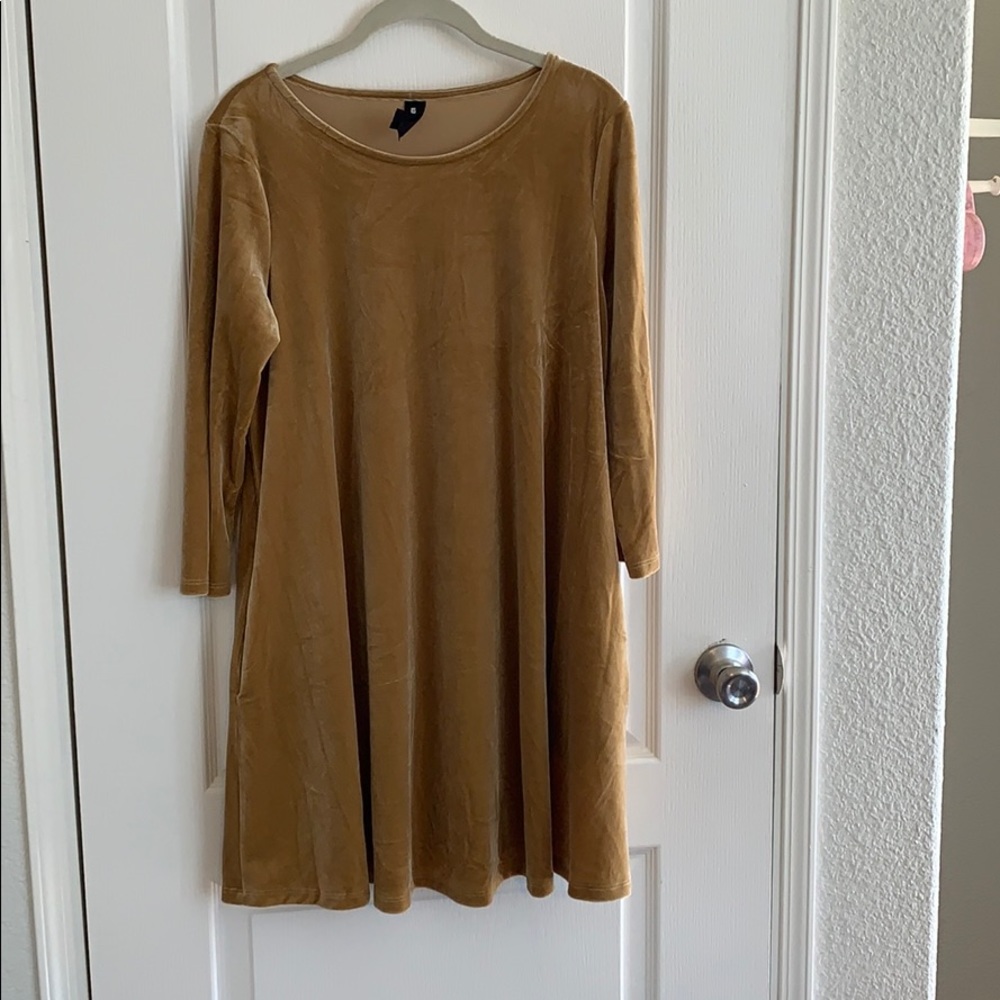 Agnes and Dora mustard velvet dress with pockets